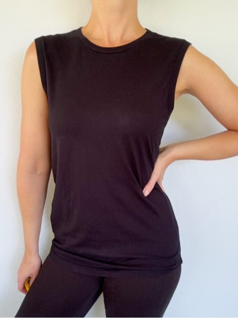 AG Adriano Goldschmied black loose fit cotton stretch muscle tank top size small